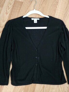White House Black Market Linen Black Crop Cardigan V neck  Small